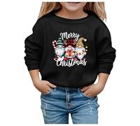 Generisch Invierno Navidad muñeco de nieve copa de vino con capucha impresa suéter manga larga niña sudadera con capucha regalo cálido, Negro , 6-7 años