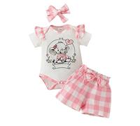 Generisch Invierno Niños Niñas Niño Niña Manga Corta Dibujos Animados Estampado Mameluco Mono Plaid Shorts Diademas Trajes, rojo, 6-9 meses