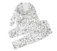 Generisch Invierno Niños Niñas Niños Niñas Moda Creatividad DIY Boceto Impresión Imitación Seda Pantalones Pijamas Set, Blanco, 9-10 años