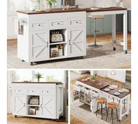 Generisch Isla de cocina extensible 131,5 - 210 360° giratorio espacio de almacenamiento, color blanco