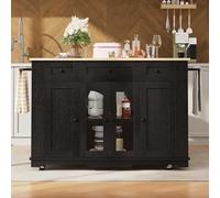 Generisch Isla de cocina multifuncional con encimera ajustable y cristal templado. Elegante armario con laterales plegables y gran espacio de almacenamiento para cocinas modernas (negro, 151,5 cm)