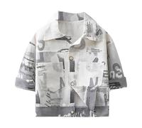 Generisch Jacke Kinder Mädchen Jungen Jeansjacke mit Buchstabenmuster, Klassische Mäntel, Jeansoberteile, lässige Oberbekleidung für Teenager (Grey, 11-12 Years)