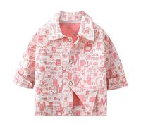 Generisch Jacke Kinder Mädchen Jungen Jeansjacke mit Buchstabenmuster, Klassische Mäntel, Jeansoberteile, lässige Oberbekleidung für Teenager (11-12 Years)