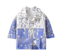 Generisch Jacke Kinder Mädchen Jungen Jeansjacke mit Buchstabenmuster, Klassische Mäntel, Jeansoberteile, lässige Oberbekleidung für Teenager (Blue, 1-2 Years)