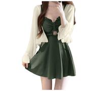 Generisch Japón Sur traje de baño de dos piezas para mujer con protector solar de manga larga abrigo pequeño vestido conservador traje de baño térmico delgado vacaciones, Gn2., S