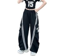 Generisch Jazz Street Dance Cargo Denim Overall - Mono largo de pierna ancha con cintura con cordón en el dobladillo, Negro2, 8-9 años