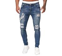 Generisch Jeans Herren Destroyed Stretch Jeanshose Skinny Ripped Slim Fit Hose mit Löcher Party Freizeithose mit Reißverschluss Denim Hose Lang Leggins Cargo Denimhose Outdoorhose, azul, 3XL