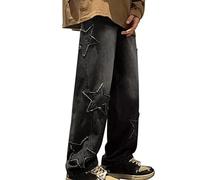 Generisch Jeans Herren Slim Fit, Jeanshose Herren Baggy, Denim hose Hohe Taille Stretchjeans Used-Look Bikerjeans Washed Freizeithose Einfarbig Arbeitshosen klassische College Straight Hose, Negro