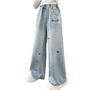 Generisch Jeans Niñas Baggy Jeans Niñas Pantalones vaqueros de pierna ancha Pantalones vaqueros con goma elástica Wide Leg Pantalones de exterior Pantalones anchos Pantalones de cintura alta