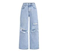 Generisch Jeans para niñas pierna ancha holgada denim cintura elástica dulce lazo casual niños StreetwearGenerisch ropa infantil ropa infantil ropa infantil, azul claro, 10-11Years