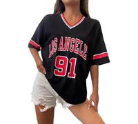 Generisch Jersey americano para mujer Overseize Baskeitball Sportshirts 91 Los Ángeles Peint Transpirable Cómodo Running Shir Ligero Y Ventilado Camisetas de ocio Cuello V Tops de Verano, Negro , L