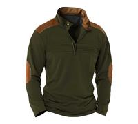 Generisch Jersey con botones, sudadera para hombre con botones y cuello, suéter con cuello alto sin capucha, parches en el codo, polo, camisas, tops, moda, ocio, ropa de calle, verde, M