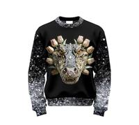 Generisch Jersey con purpurina para hombre, águila calva, estampada, brillante, informal, suéter de manga larga, cuello redondo, sin capucha, holgado, ropa de calle, 03 negro., 4XL