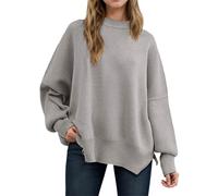 Generisch Jersey de algodón para mujer, jersey de punto con cuello redondo, patrón trenzado, suéter básico, informal, jersey de invierno, monocolor, manga larga, camiseta moderna, gris claro, M