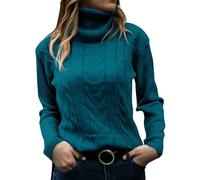 Generisch Jersey de cuello alto para mujer con mangas largas, patrón de trenzas, chaqueta de punto de material suave para invierno, azul oscuro, M