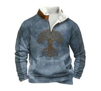 Generisch Jersey de forro polar oversized para hombre de manga larga | Sudadera con capucha de mitología nórdica con tatuajes vikingos | Sudadera estampada con cremallera 1/4 | Jersey de cuello alto
