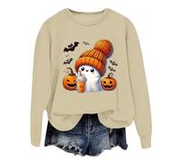 Generisch Jersey de Halloween para mujer, sudadera de gran tamaño, sudadera vintage, camiseta larga, camiseta de fiesta, divertido y calabaza, suéter de manga larga, informal, suelto, camiseta de