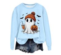 Generisch Jersey de Halloween para mujer, sudadera de gran tamaño, sudadera vintage, camiseta larga, camiseta de fiesta, divertido y calabaza, suéter de manga larga, informal, suelto, camiseta de