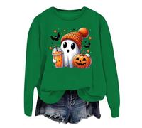 Generisch Jersey de Halloween para mujer, sudadera de gran tamaño, sudadera vintage, camiseta larga, camiseta de fiesta, divertido y calabaza, suéter de manga larga, informal, suelto, camiseta de