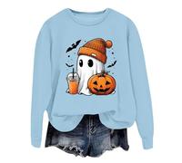Generisch Jersey de Halloween para mujer, sudadera de gran tamaño, sudadera vintage, camiseta larga, camiseta de fiesta, divertido y calabaza, suéter de manga larga, informal, suelto, camiseta de