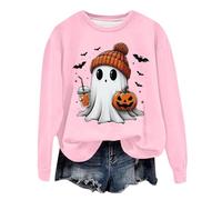 Generisch Jersey de Halloween para mujer, sudadera de gran tamaño, sudadera vintage, camiseta larga, camiseta de fiesta, divertido y calabaza, suéter de manga larga, informal, suelto, camiseta de