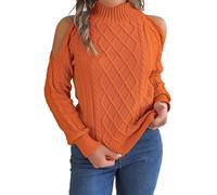 Generisch Jersey de invierno para mujer, manga larga, jersey de punto con cuello redondo, patrón trenzado, suéter básico, informal, suéter de invierno, cálido, básico, camisetas de manga larga, tops
