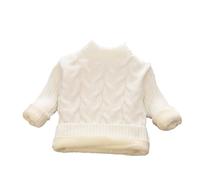 Generisch Jersey de invierno para niños, suéter de cuello redondo, suéter para niña, grueso forro polar, suéter de cuello bajo, Blanco, 4-5 años