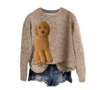 Generisch Jersey de manga larga para mujer, sudadera sin capucha, suéter de Navidad, perro de Navidad, estampado de aguja grueso, 3D, cuello redondo, sudadera con capucha, calle, tendencia, tejido de