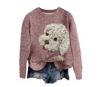 Generisch Jersey de manga larga para mujer, sudadera sin capucha, suéter de Navidad, perro de Navidad, estampado de aguja grueso, 3D, cuello redondo, sudadera con capucha, calle, tendencia, tejido de