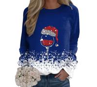 Generisch Jersey de Navidad elegante suéter de Navidad para mujer invierno Navidad suéter tops para mujeres adolescentes casual suéter de Navidad tops, Sudaderas con capucha D4-azul, L
