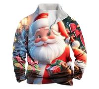 Generisch Jersey de Navidad para hombre con forro Rudolph Reno Teddy chaqueta de forro polar cuello alto para hombres 1/4 cremallera suéter de Navidad suéter de Navidad suéter de Navidad suéter Ugly