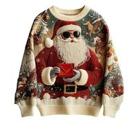 Generisch Jersey de Navidad para hombre divertido con patrón de Papá Noel, suéter de punto, cuello redondo, manga larga, suéter de Navidad, suéter de manga larga, 02 Multicolor, 3XL