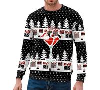 Generisch Jersey de Navidad para hombre, divertido Papá Noel, diseño navideño con estampado, suéter de reno puro, manga larga, camiseta de Navidad, A3 Light Blue, S