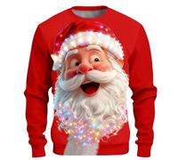 Generisch Jersey de Navidad para hombre divertido y divertido suéter navideño unisex feo suéter navideño reno con cuello redondo Navidad hombres suéter de invierno, 1-rojo, 3XL