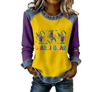 Generisch Jersey de Navidad para mujer con estampado, cuello redondo, manga larga y sin capucha suéter para mujer New (amarillo, M)