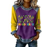 Generisch Jersey de Navidad para mujer con estampado, cuello redondo, manga larga y sin capucha suéter para mujer New (púrpura, M)