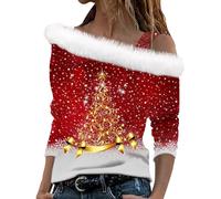 Generisch Jersey de Navidad para mujer, diseño de copa de vino tinto, de felpa, hombros descubiertos, manga larga, con correa para el hombro, traje sexy para fiesta de Navidad, A1 Gold., XL