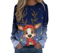 Generisch Jersey de Navidad para mujer, divertido 3D, camiseta de Navidad para mujer, cuello redondo, suéter de Navidad, camiseta de manga larga, tallas grandes, suéter de Navidad, elegante, sudadera