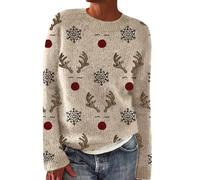 Generisch Jersey de Navidad para mujer, elegante jersey de Navidad para mujer, cuello redondo, tallas grandes, suéter suelto para Navidad, invierno, cálido, informal, traje de Navidad, rojo, XXXXXL
