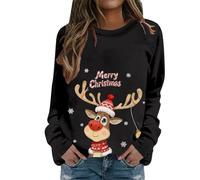 Generisch Jersey de Navidad para mujer Merry Christmas Sudadera Divertida Rudolph Reno Estampado Navidad Navidad Navidad Jersey Navidad Navidad Jersey Navidad Disfraz de Navidad Mujer, E-negro., L