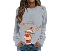 Generisch Jersey de Navidad para mujer Merry Christmas Sudadera Divertida Rudolph Reno Estampado Navidad Navidad Navidad Jersey Navidad Jersey Navidad Jersey Navidad, E-light Ashy, 3XL