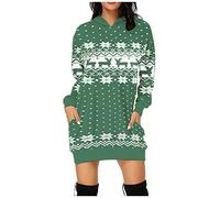 Generisch Jersey de Navidad para mujer, vestido de punto de gran tamaño, con lunares, manga larga, práctico bolsillo lateral para ocasiones informales festivas, verde, M