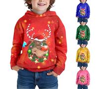 Generisch Jersey de Navidad para niños, sudadera con capucha con estampado de reno puro, sudadera con capucha con bolsillo y forro polar, divertido estampado de Papá Noel, sudadera con capucha de