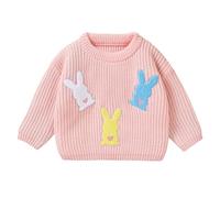 Generisch Jersey de punto bordado de conejo de Pascua para bebés y niños pequeños, suave para primavera y otoño, Rosa., 9-12 meses