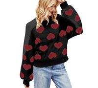 Generisch Jersey de punto de aguja de tela para el día de San Valentín con dulce patrón de amor para mujer, suave y liso, bonito suéter grueso chaleco para mujer, Negro , M