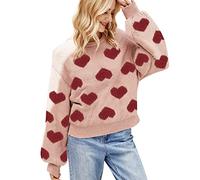 Generisch Jersey de punto de aguja de tela para el día de San Valentín con dulce patrón de amor para mujer, suave y liso, bonito suéter grueso chaleco para mujer, Rosa., XL