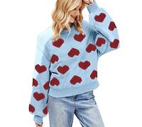 Generisch Jersey de punto de aguja de tela para el día de San Valentín con dulce patrón de amor para mujer, suave y liso, bonito suéter grueso chaleco para mujer, azul claro, L