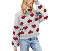 Generisch Jersey de punto de aguja de tela para el día de San Valentín con dulce patrón de amor para mujer, suave y liso, bonito suéter grueso chaleco para mujer, gris, XXL