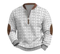 Generisch Jersey de punto grueso para hombre, sudadera con cremallera, manga larga, sin cuello, sin abrigo, para hombre, Blanco, 4XL
