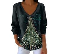 Generisch Jersey de punto grueso para mujer de gran tamaño, cozy moderno, estampado cálido, cuello en V, chaqueta de punto 48, Negro Verde, L